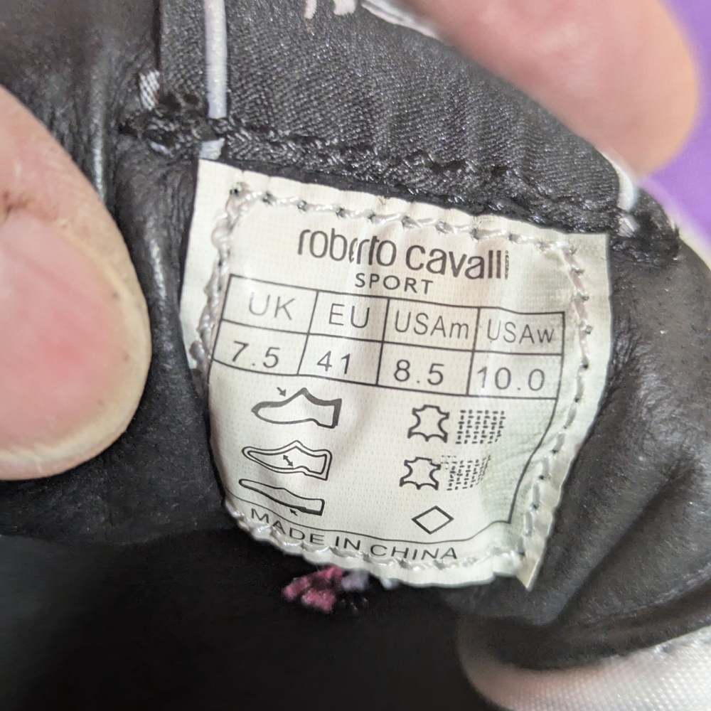 Roberto Cavalli Sport Leather Purple and Silver Sneakers Maximalist M 8.5 W 10 - Picture 11 of 11